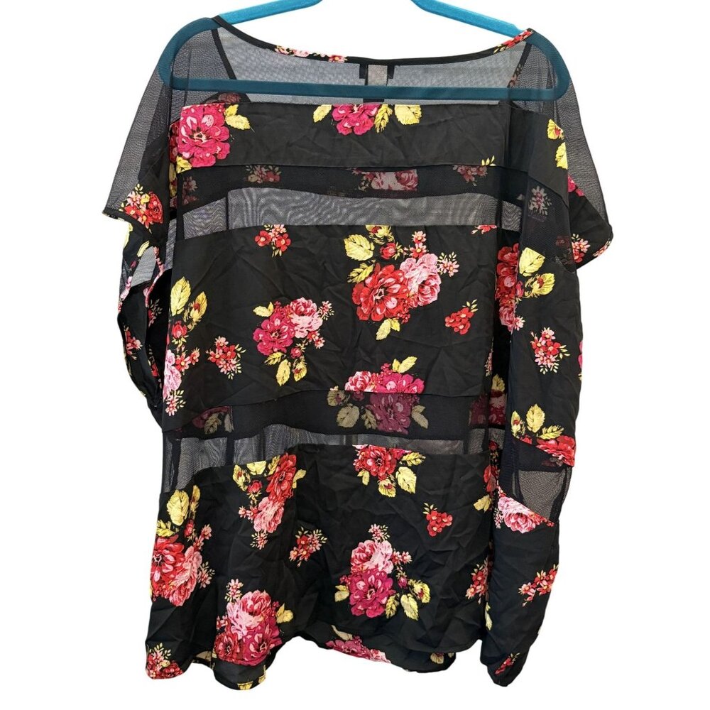 Torrid Womens Floral Mesh Panel Sheer Black Blouse Size 4X Lightweight Flowy Top - Picture 3 of 7